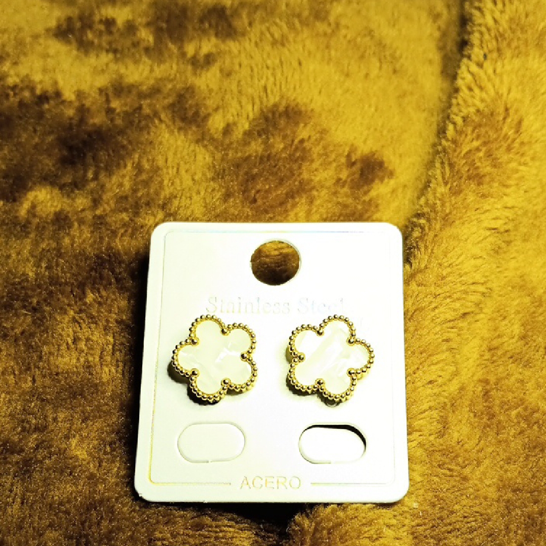 Gold And White Flower Earrings